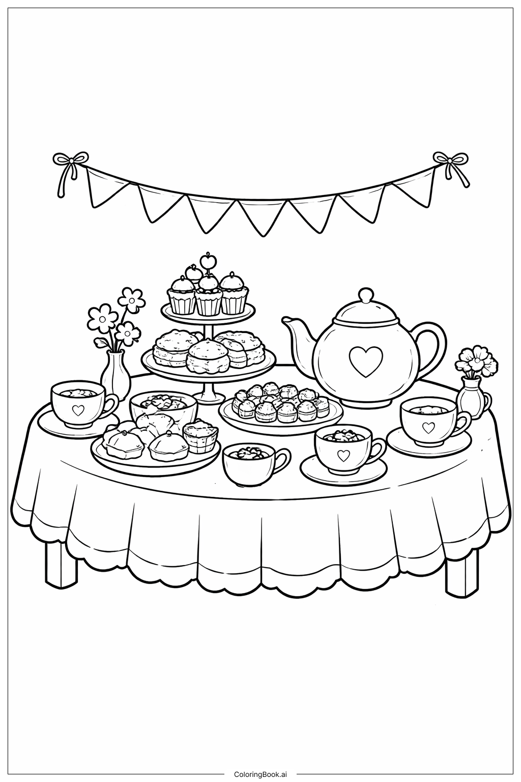  ハッピーバースデー ドクター・スース お茶会テーブルの塗り絵ページ 