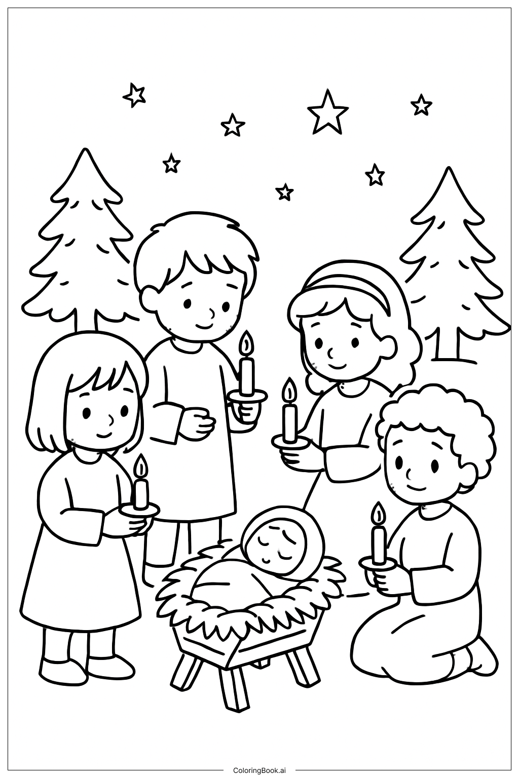  Página para colorir de Vigília à Luz de Velas Feliz Aniversário Jesus 