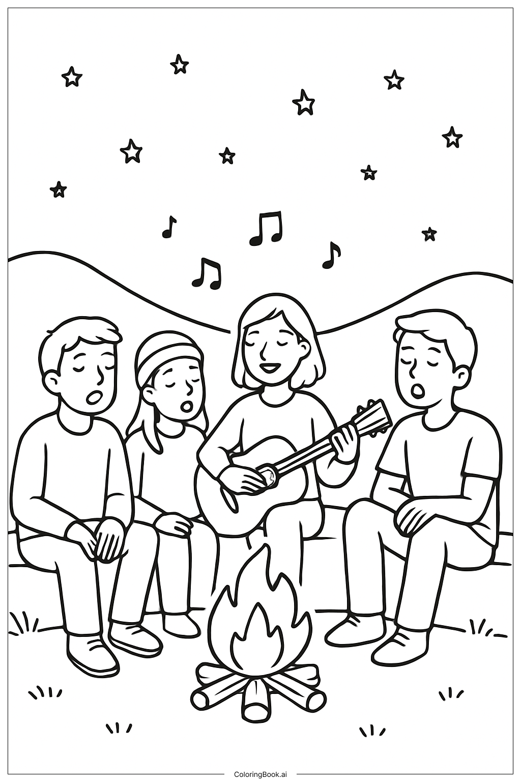  イエスのお誕生日ソング 火のそばでの塗り絵ページ 