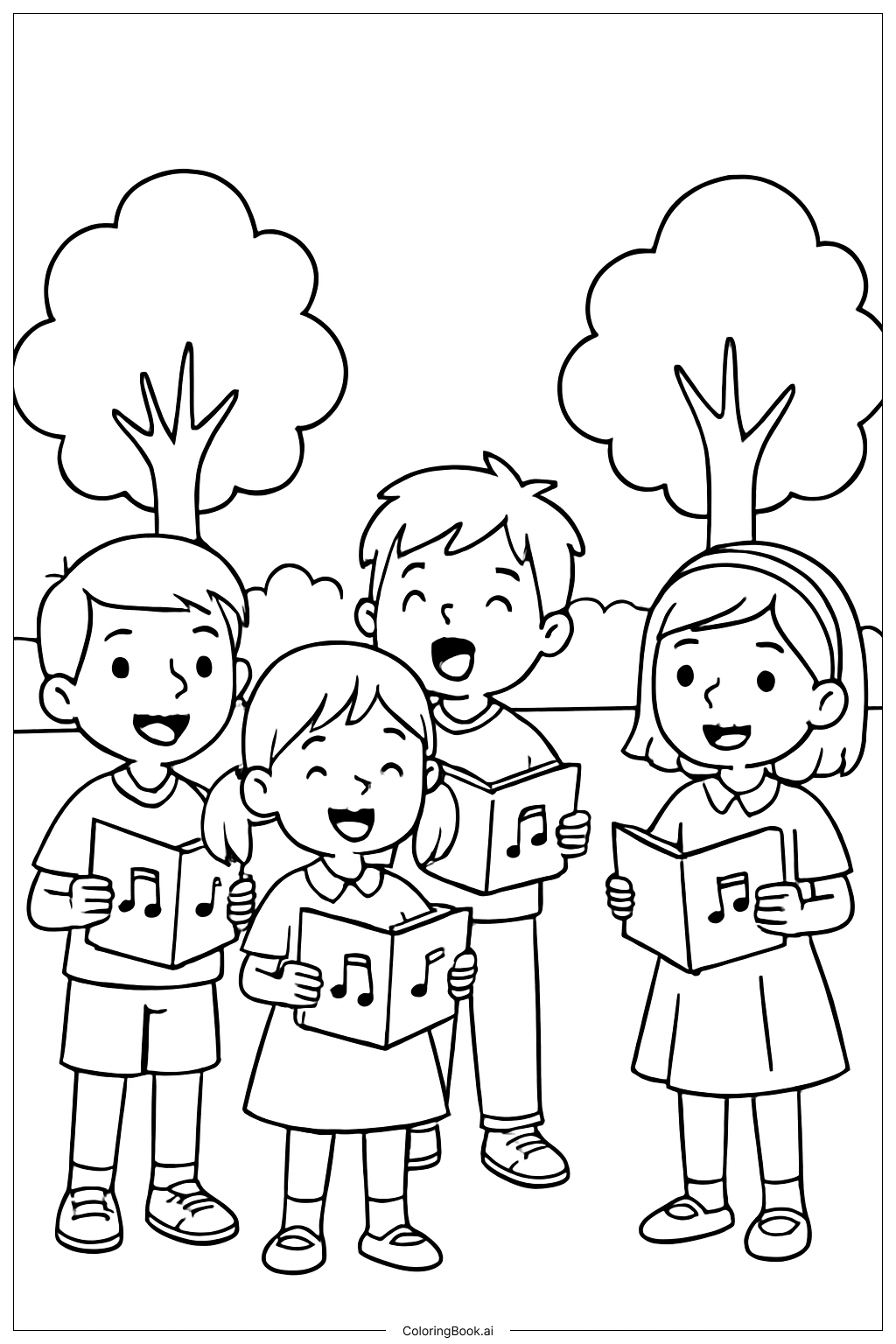 ハッピーバースデーイエス 子供たちの合唱 塗り絵ページ（無料のPDF＆PNGプリント）, image size:1024x1536