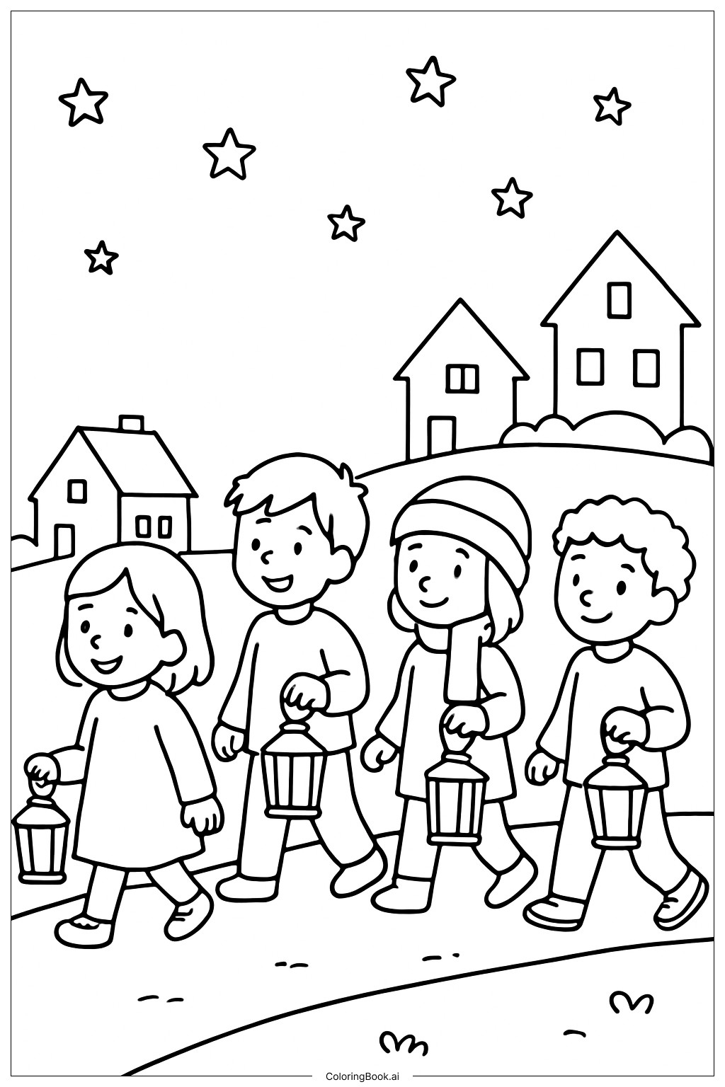  Página para colorir de Procissão das Lanternas Feliz Aniversário Jesus 