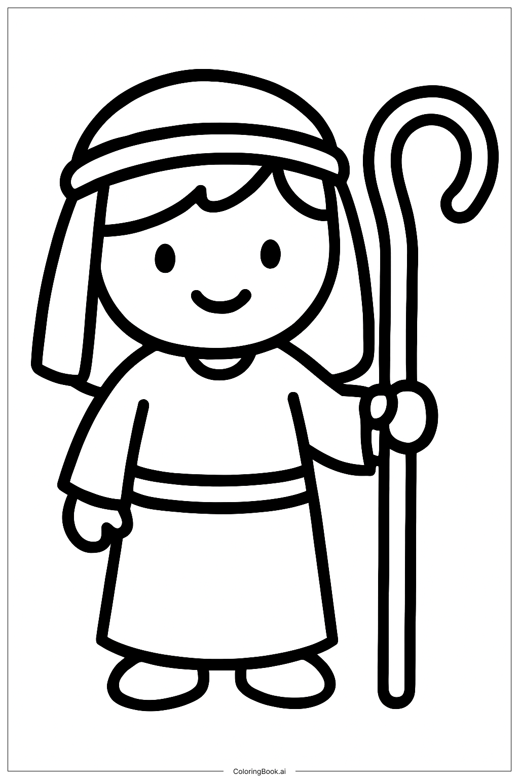 ハッピーバースデーイエス 小さな羊飼い 塗り絵ページ（無料のPDF＆PNGプリント）, image size:1024x1536