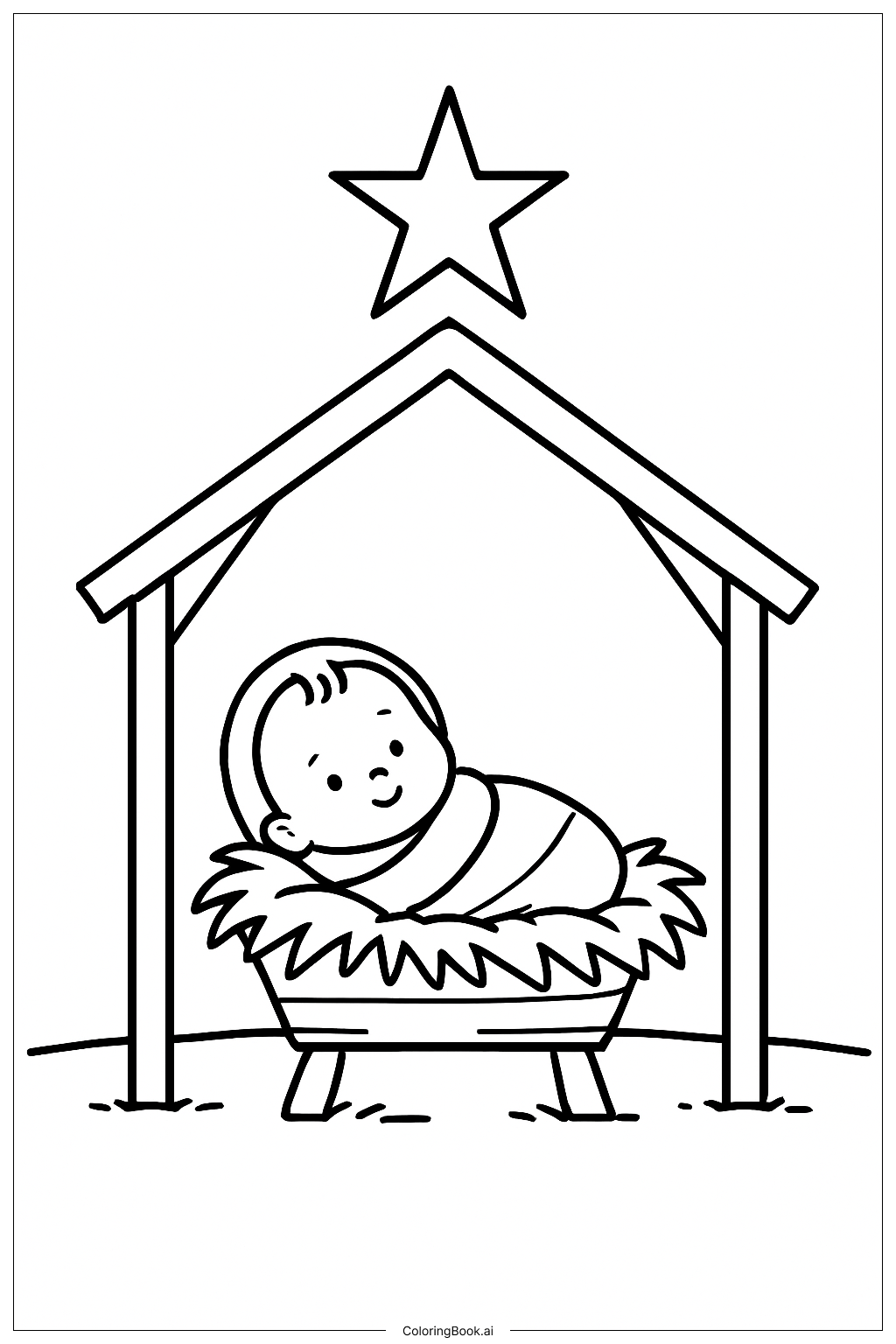 ハッピー・バースデー・イエスの飼い葉おけの場面 塗り絵ページ（無料のPDF＆PNGプリント）, image size:1024x1536