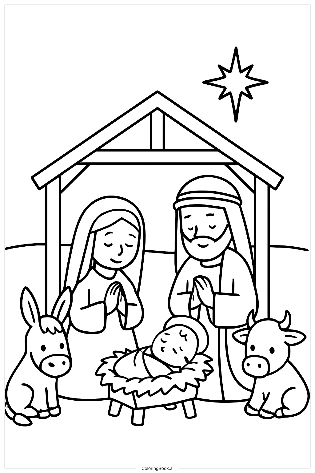  Página para colorir de Feliz Aniversário Jesus Cena do Presépio 