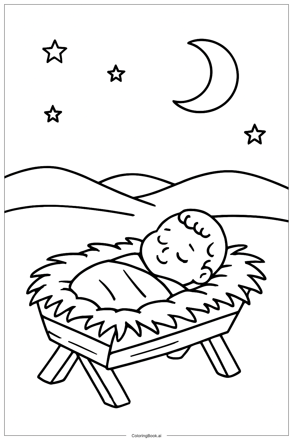  ハッピーバースデーイエス 平和な夜の情景の塗り絵ページ 