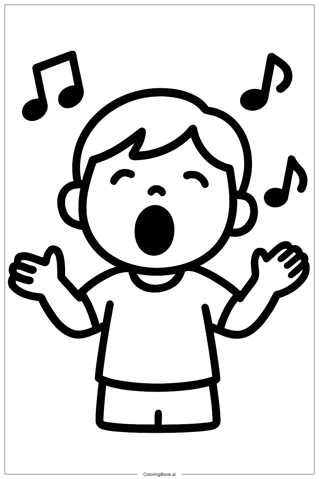 ハッピーバースデーイエス 歌う子供 塗り絵ページ（無料のPDF＆PNGプリント）, image size:1024x1536
