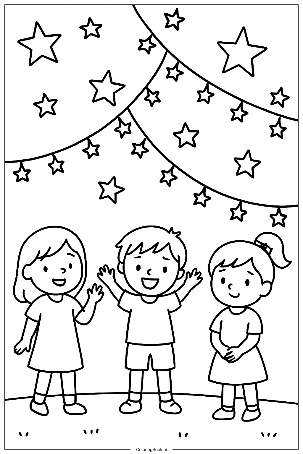  ジーザスの誕生日おめでとう 星とガーランドの塗り絵ページ 