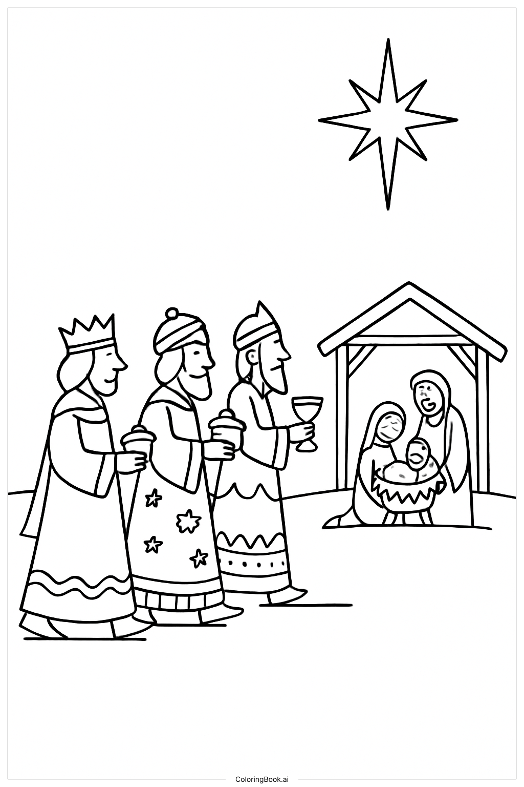  Página para colorir de Feliz Aniversário Jesus Três Reis Magos 