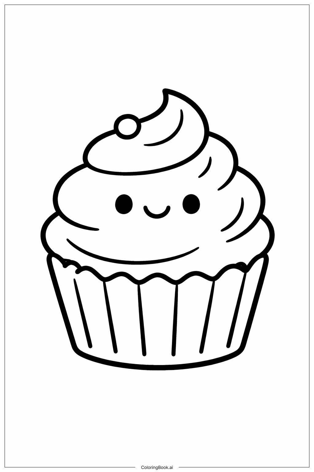  快樂笑臉杯子蛋糕著色頁 