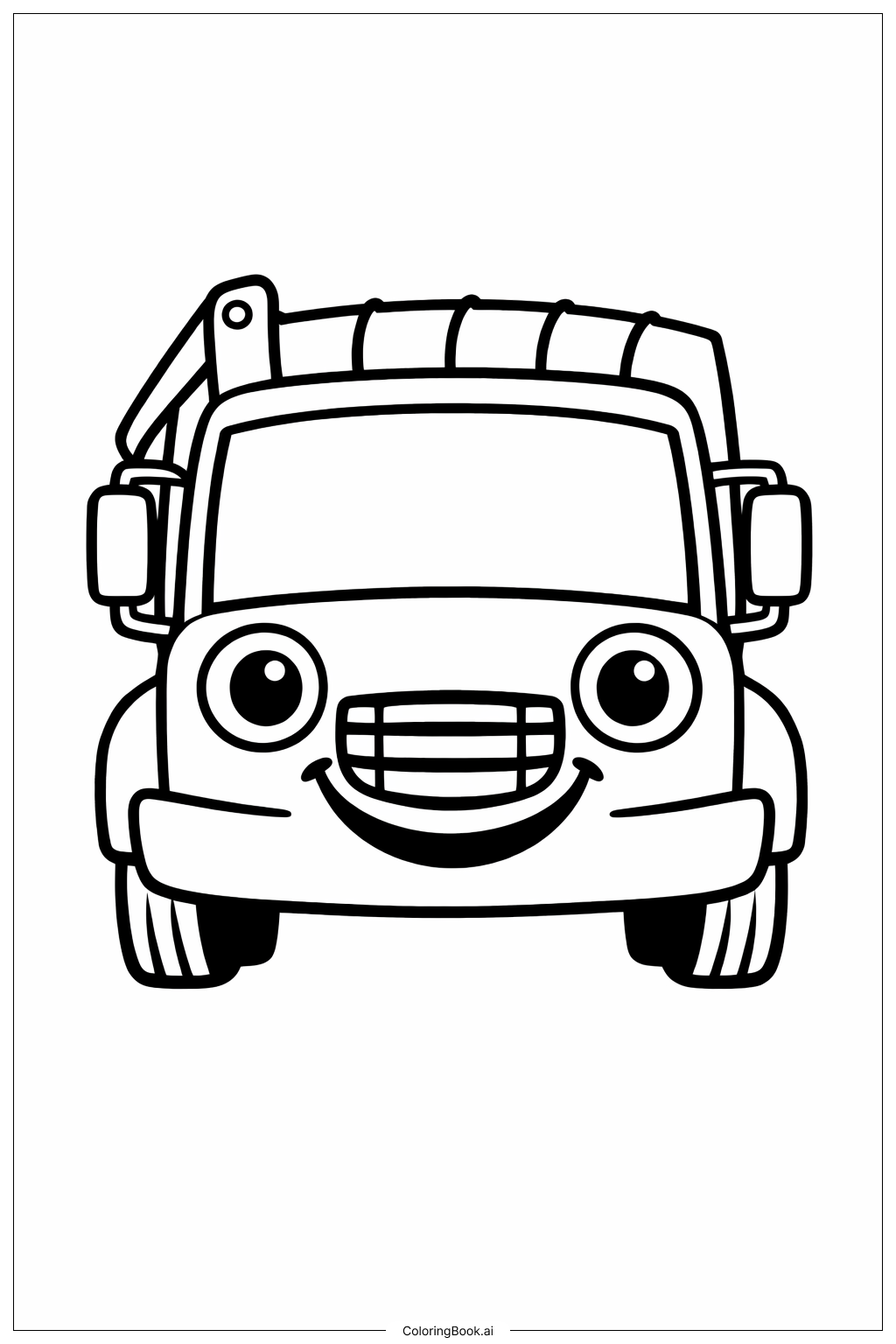  ハッピーごみ収集車の正面図の塗り絵ページ 