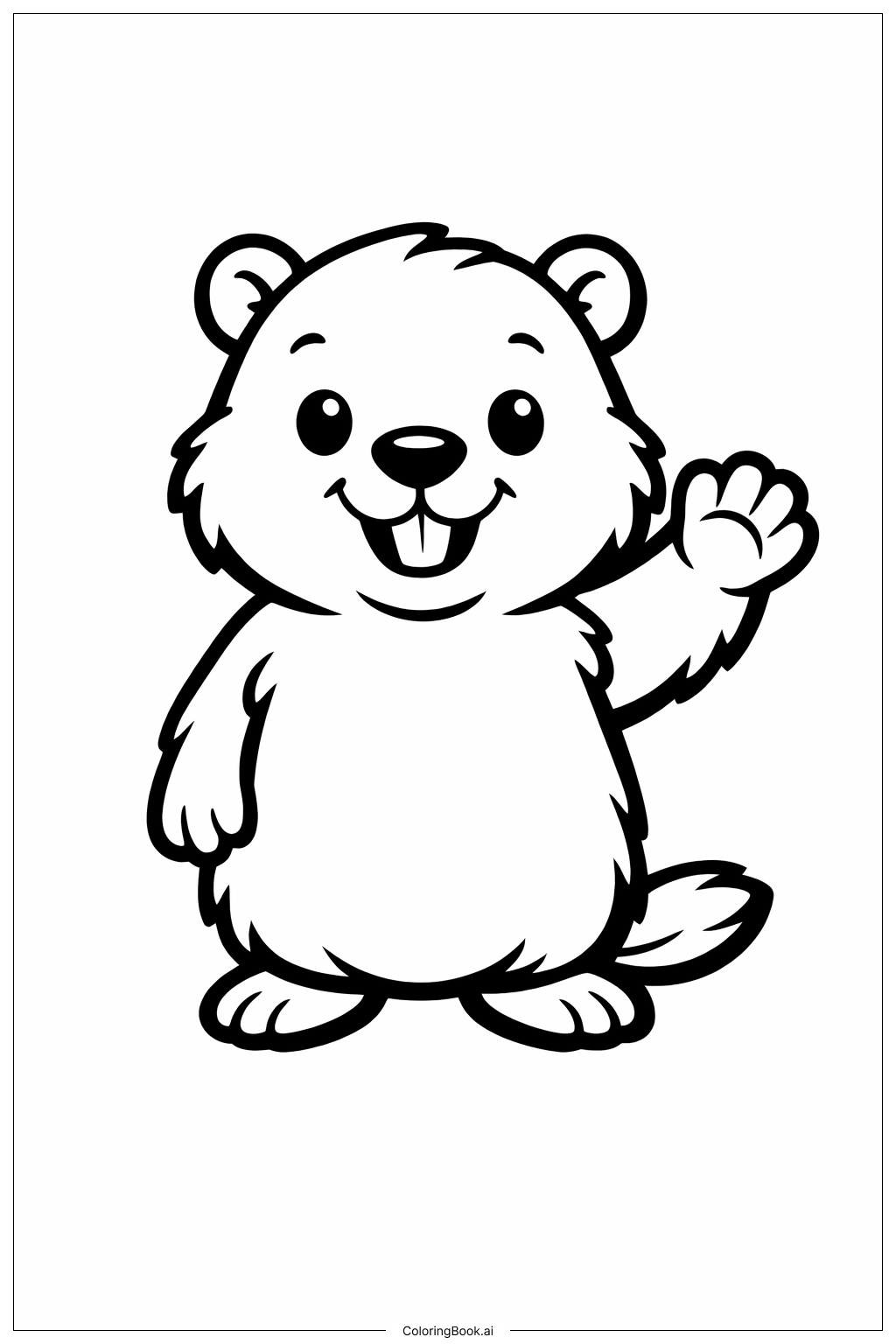  快樂的土撥鼠揮手著色頁 