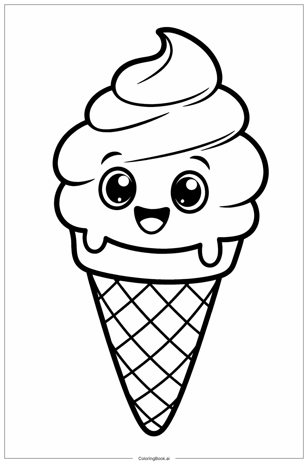  Page de coloriage Cône de glace heureux 