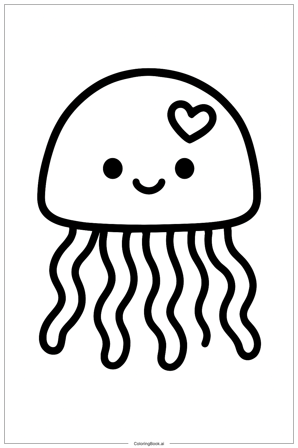  Page de coloriage Méduse Heureuse avec un Cœur 