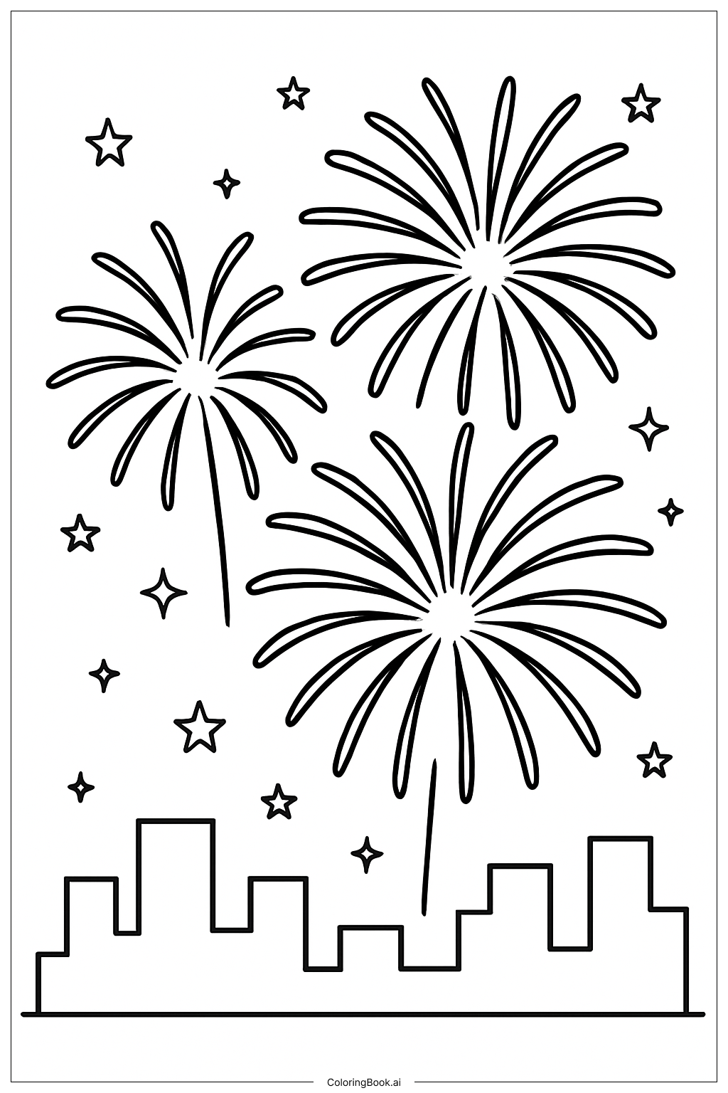  Page de coloriage Ciel de feux d'artifice du Nouvel An 2026 
