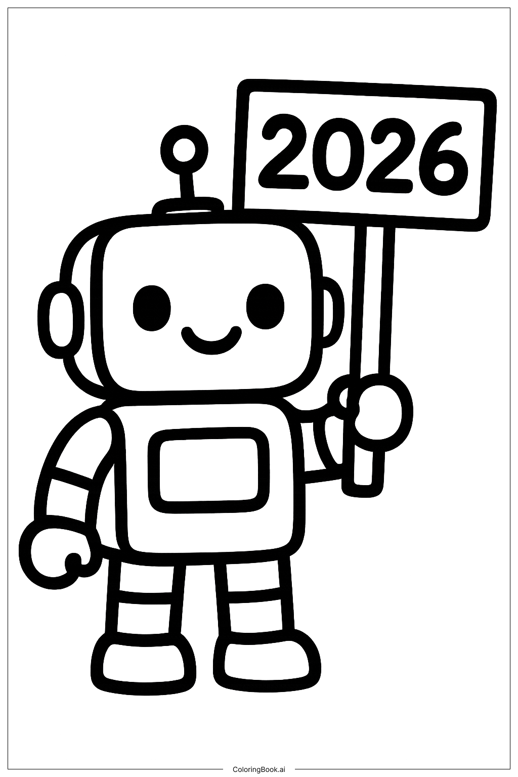  Page de coloriage Bonne Année 2026 Petit Robot 
