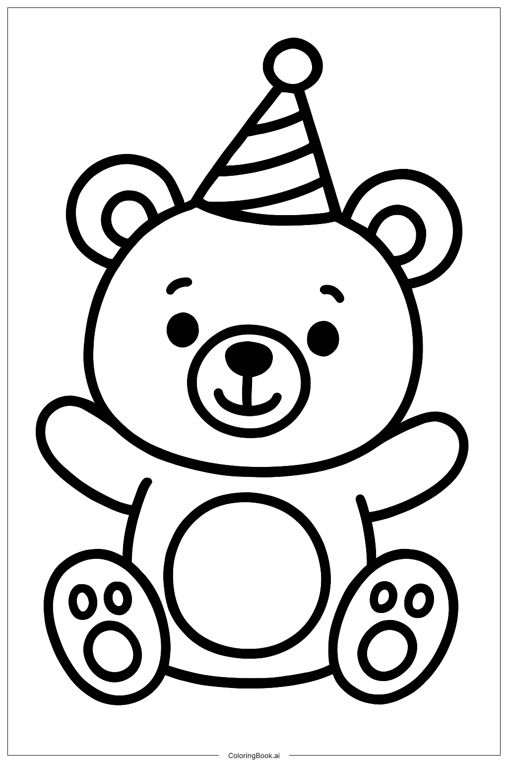 Happy New Year 2026 Party Bear Coloring Page