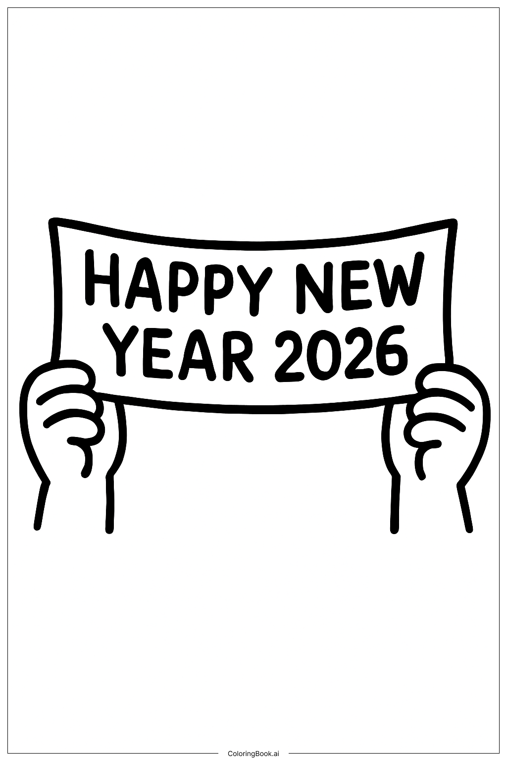  Page de coloriage Bannière Simple du Nouvel An 2026 