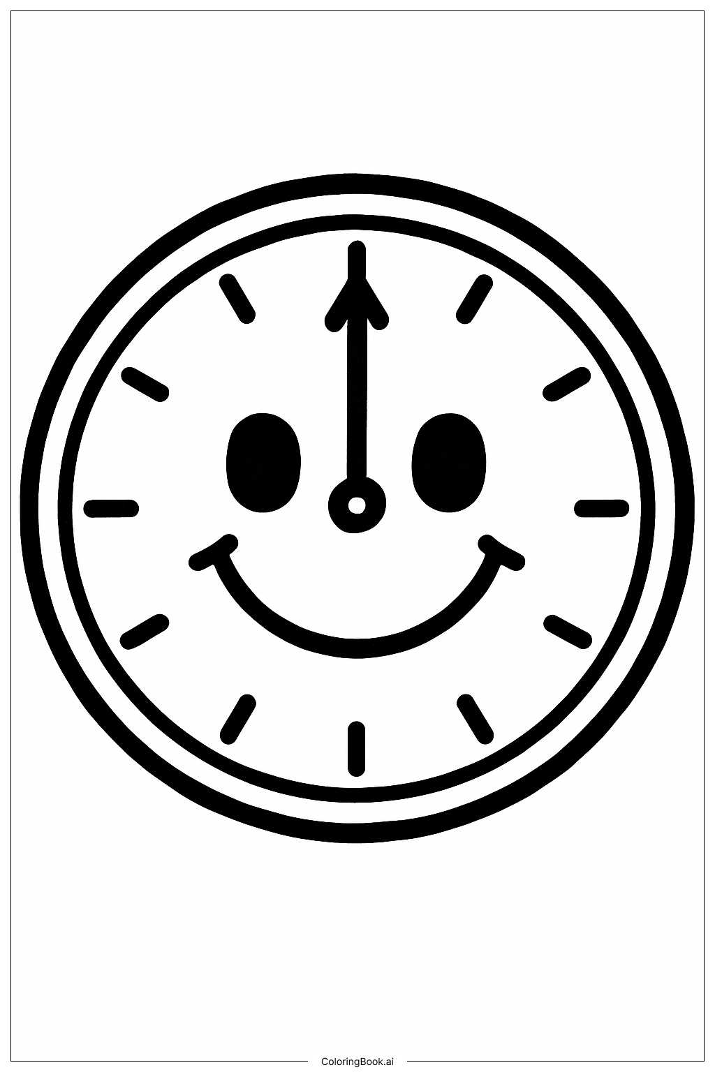  Page de coloriage Horloge Souriante du Nouvel An 2026 