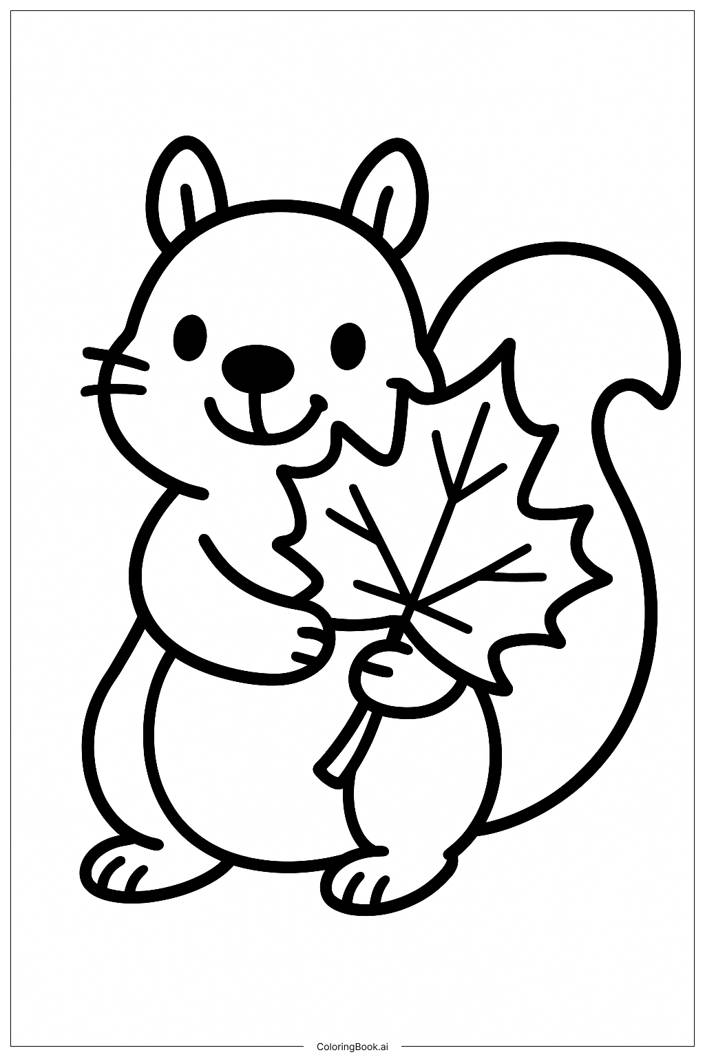 Página para colorir de Esquilo Feliz com Folhas de Outono