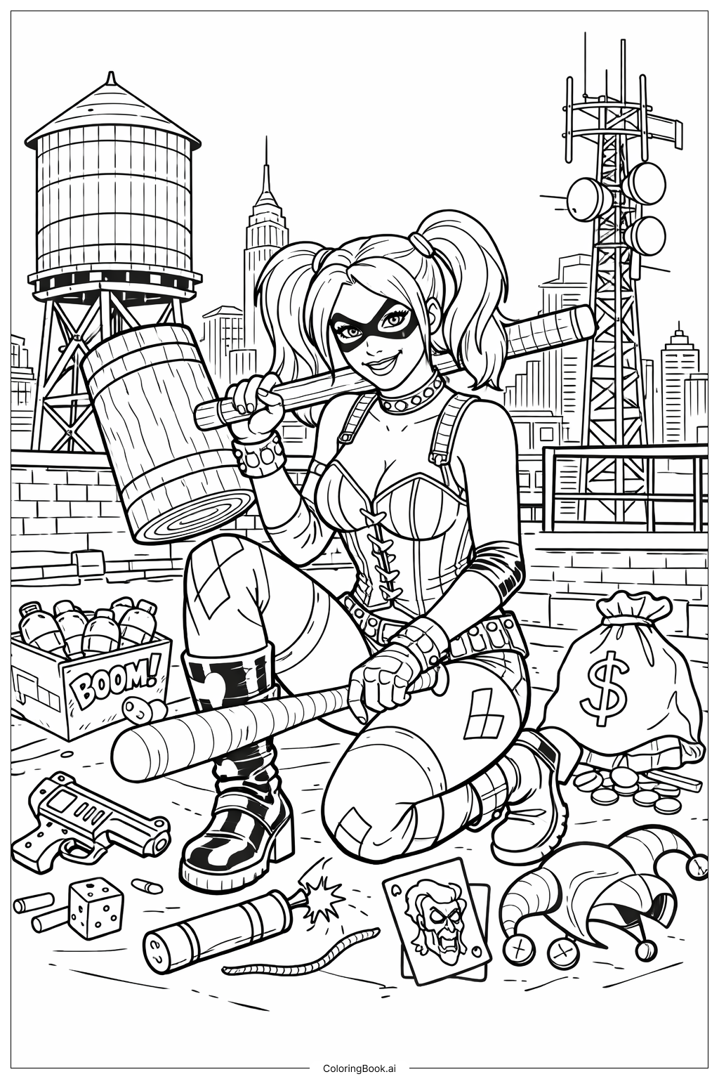  Trang tô màu Cảnh Đỉnh Thượng Thành Phố Harley Quinn 