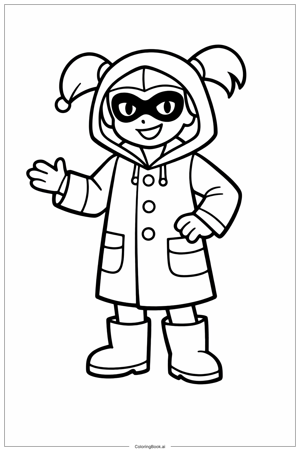 우비를 입은 할리 퀸 색칠공부 페이지