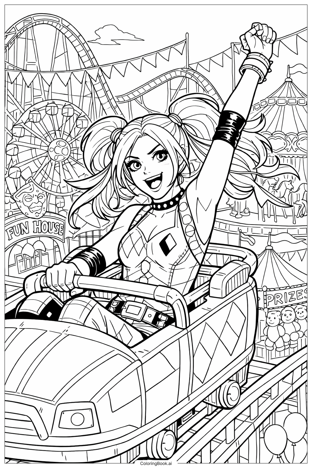  Trang tô màu Harley Quinn trên tàu lượn siêu tốc 