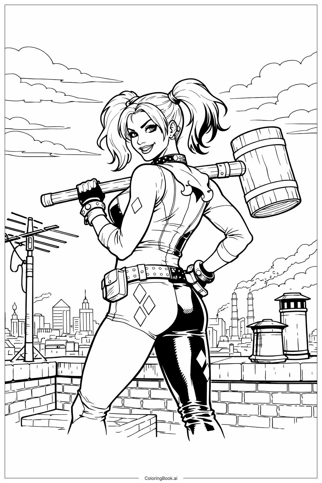  Trang tô màu Harley Quinn Trên Mái Nhà 