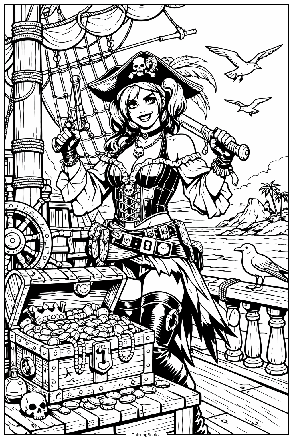  Trang tô màu Cuộc Phiêu Lưu Hải Tặc Harley Quinn 