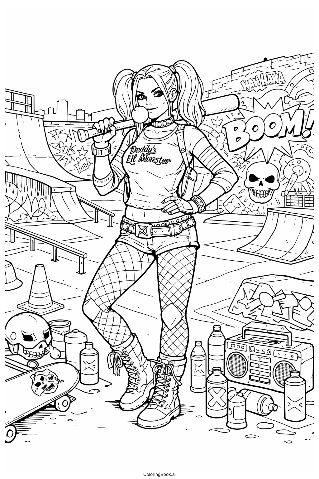  Trang tô màu Công viên trượt ván Harley Quinn 