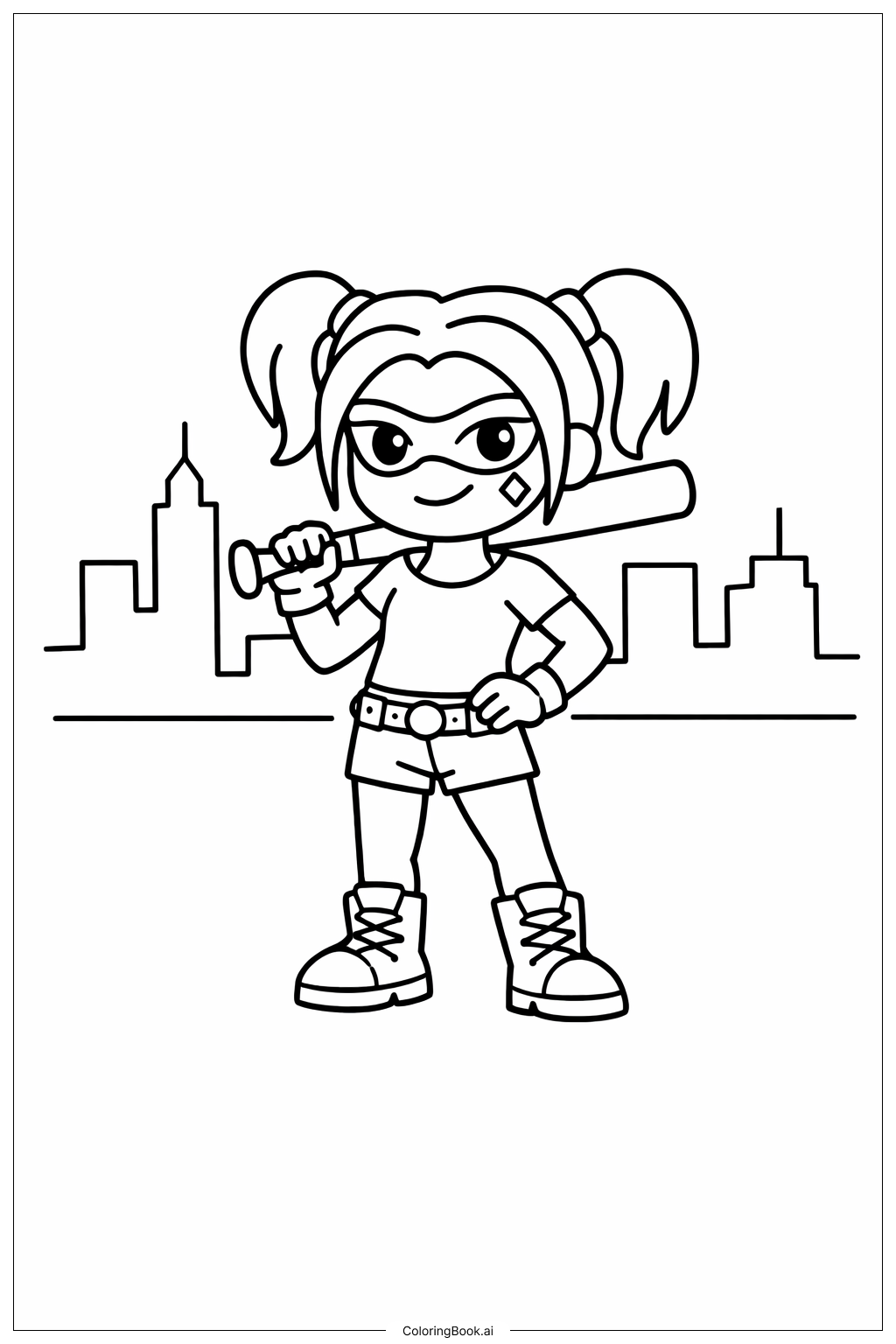 Trang tô màu Harley Quinn với Gậy bóng chày