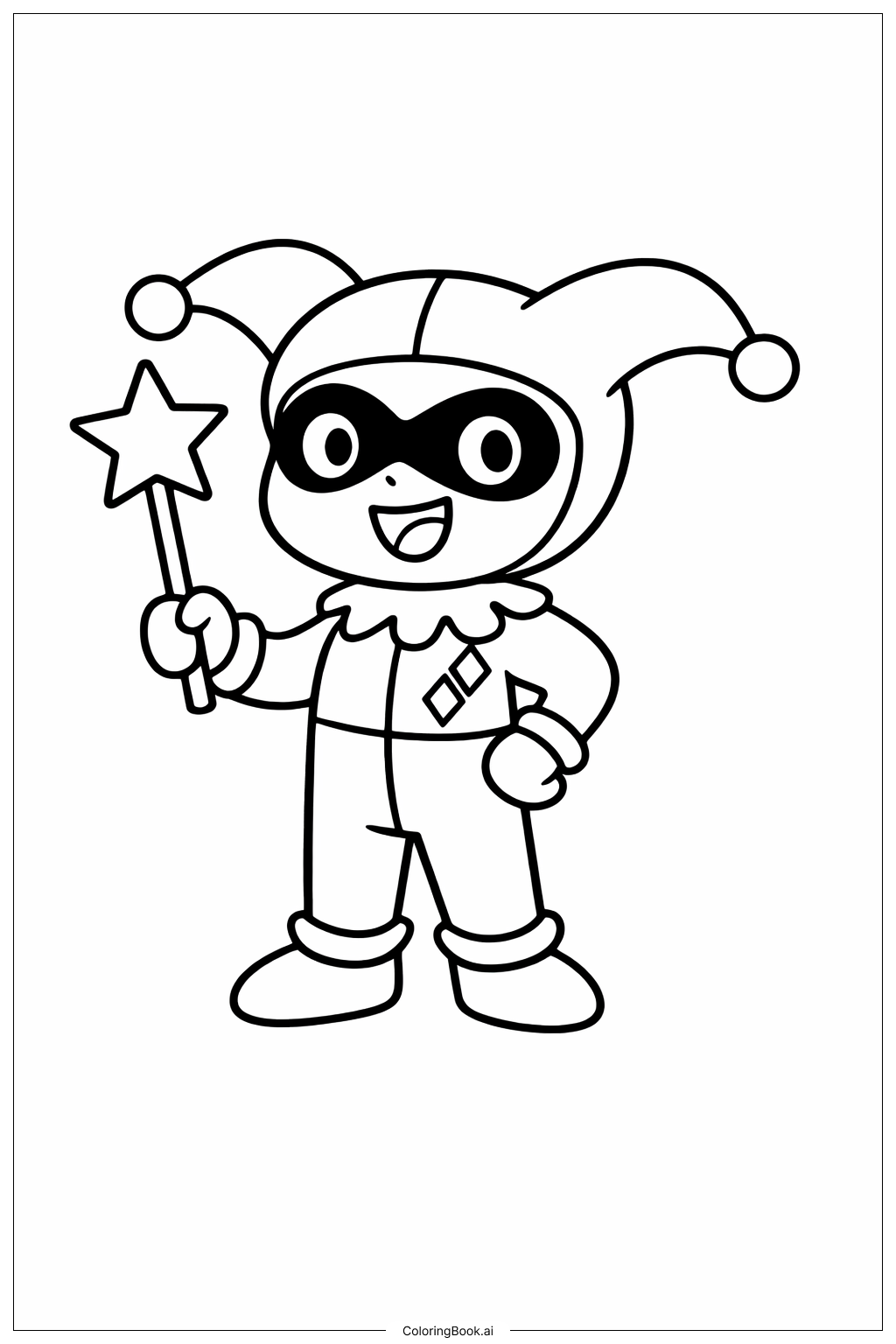  Trang tô màu Harley Quinn Với Cây Đũa Phép Hình Ngôi Sao 