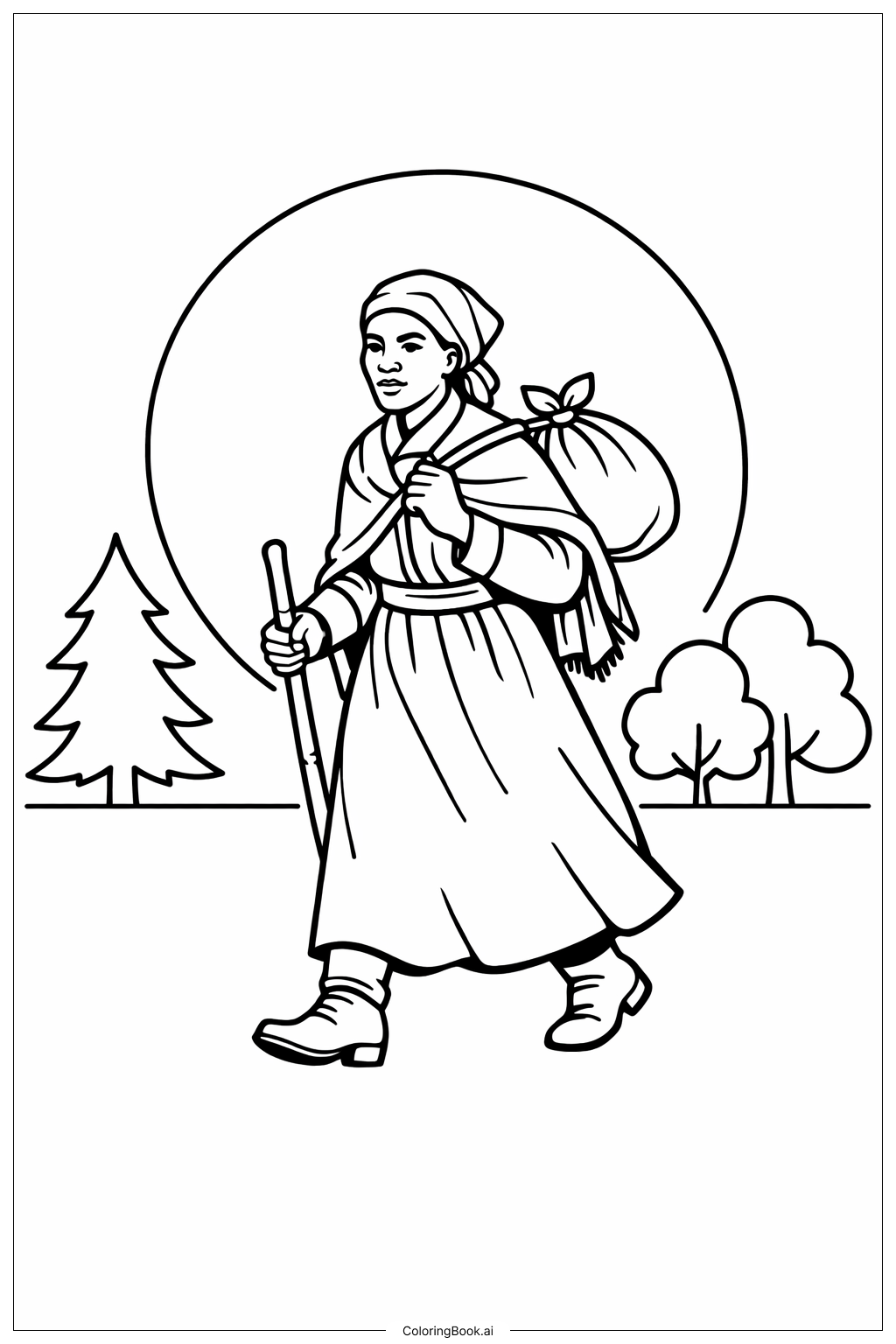 Harriet Tubman At Moonlight Coloring Page 