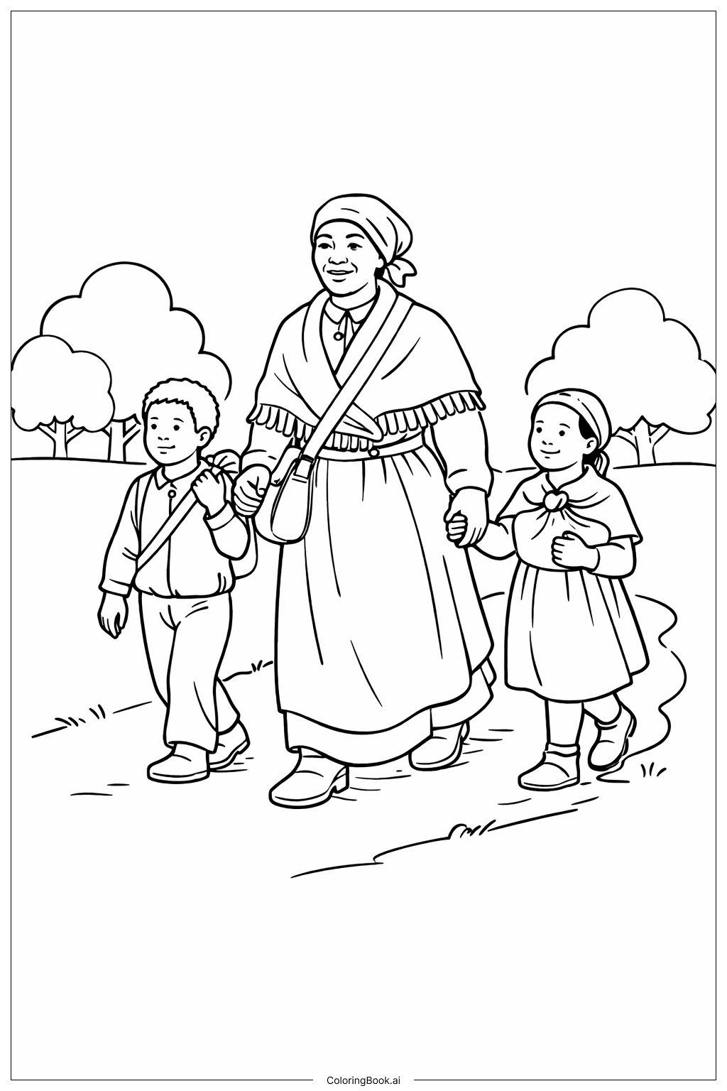  Harriet Tubman With Children Coloring Page 