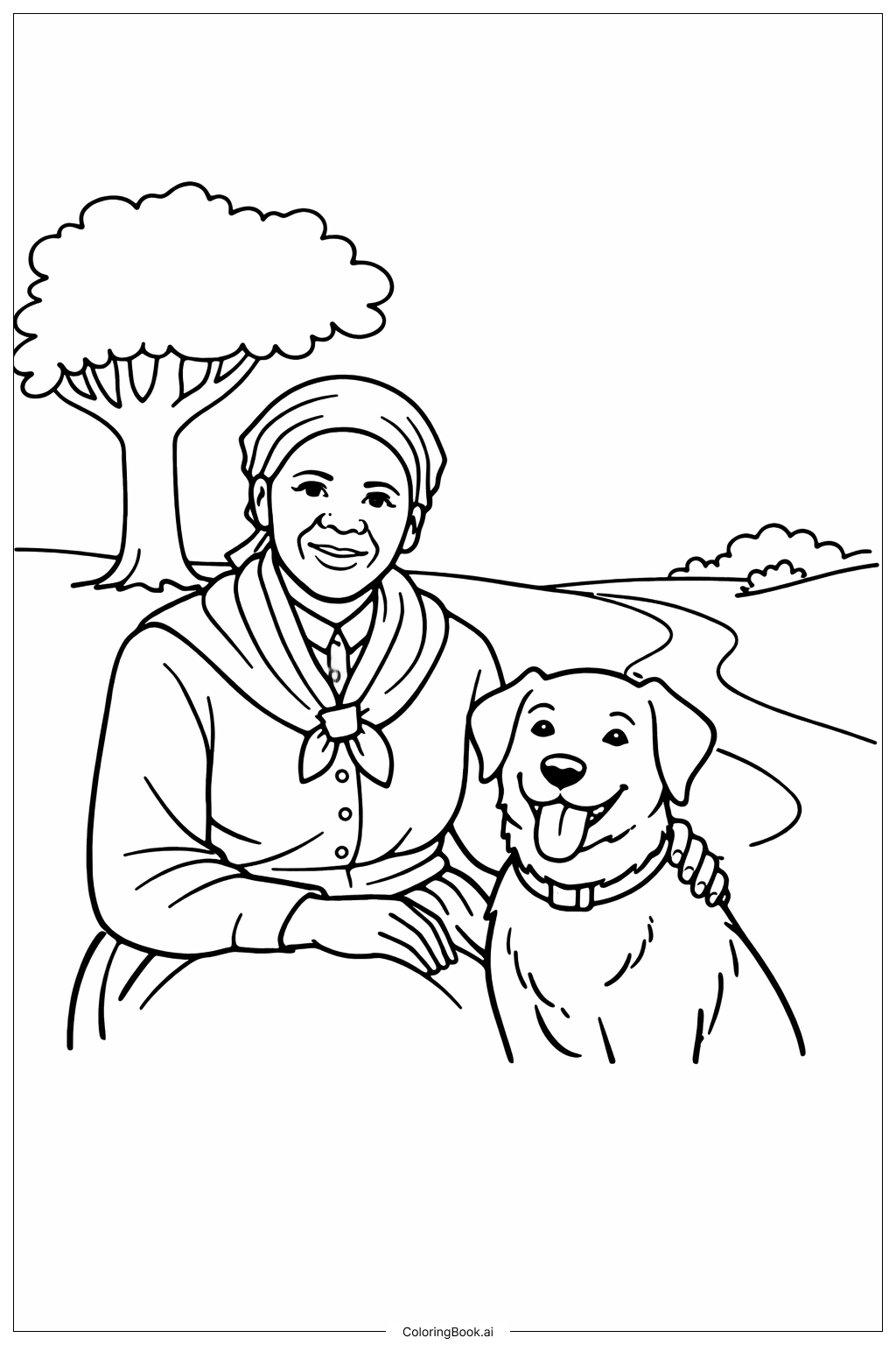  Harriet Tubman With Friendly Dog Coloring Page 