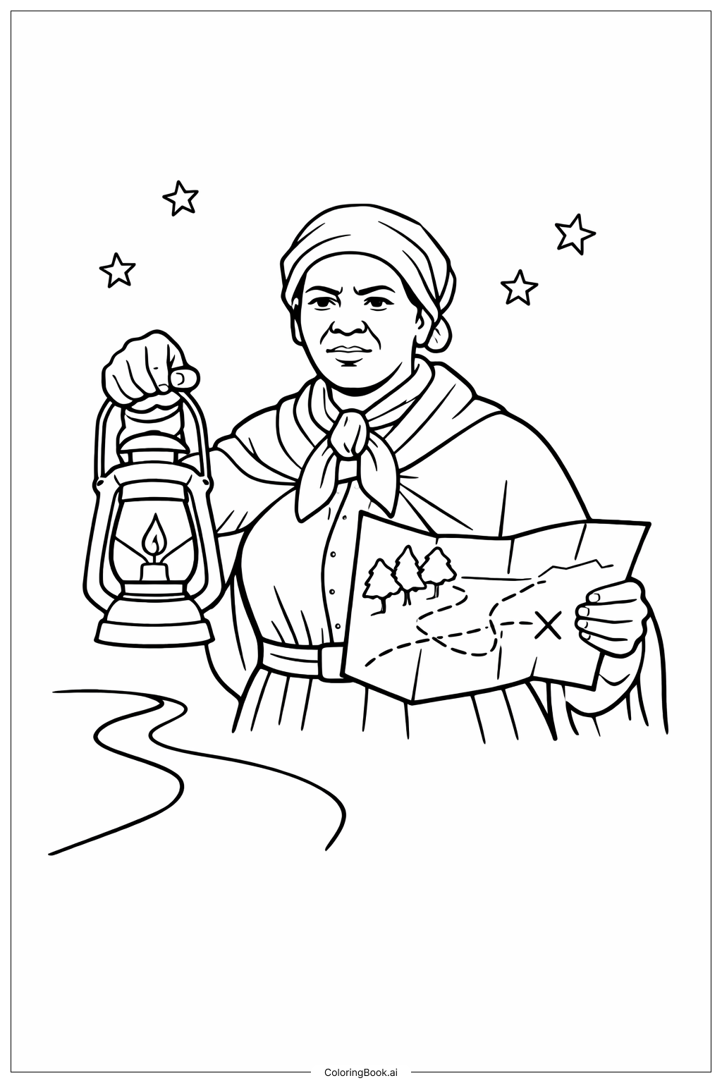  Trang tô màu Harriet Tubman Với Đèn Lồng Và Bản Đồ 