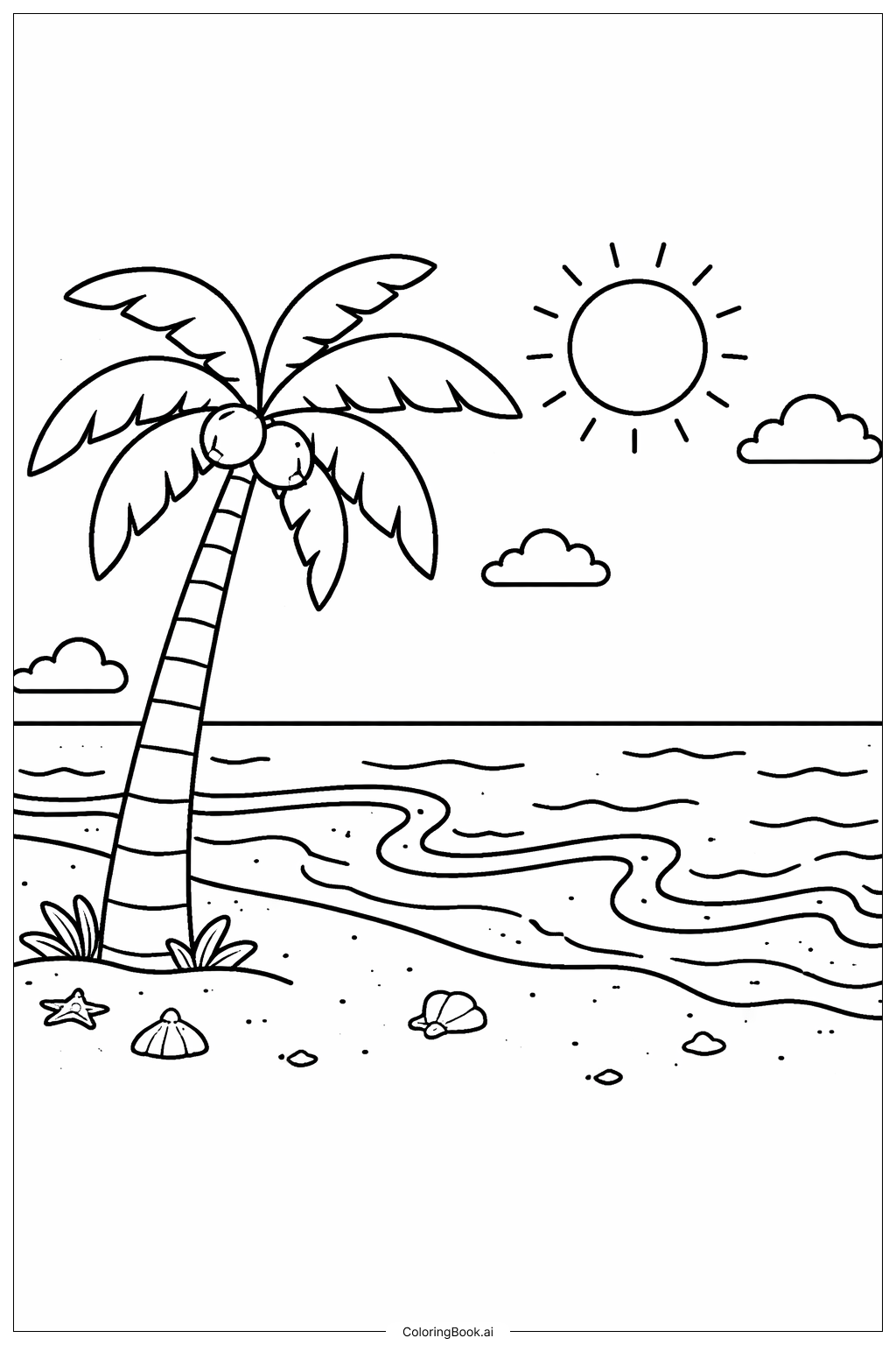  Page de coloriage Scène de plage à Hawaii 