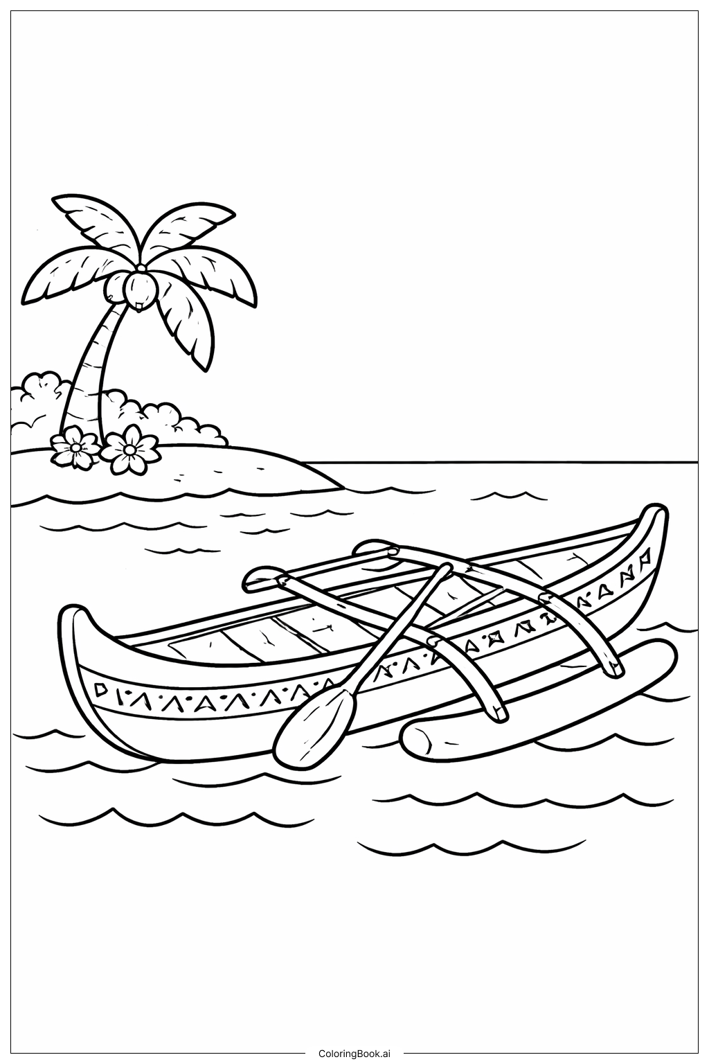  Page de coloriage Canoë hawaïen sur l'eau 
