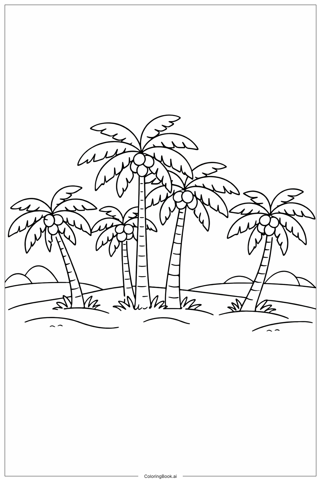  Page de coloriage Bosquet de cocotiers d'Hawaï 