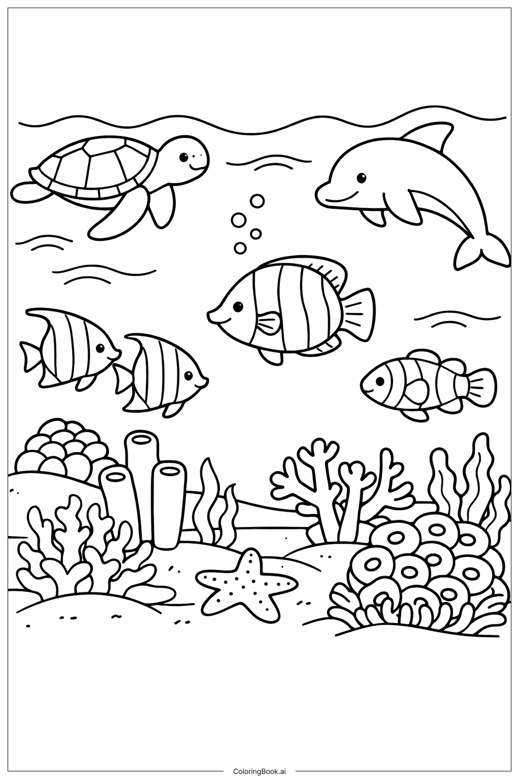  Page de coloriage Scène de récif corallien à Hawaï 