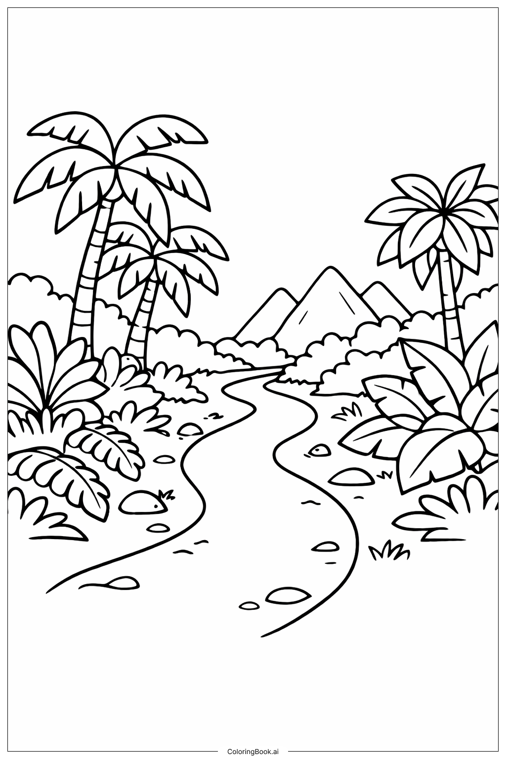  Page de coloriage Chemin de la jungle hawaïenne 