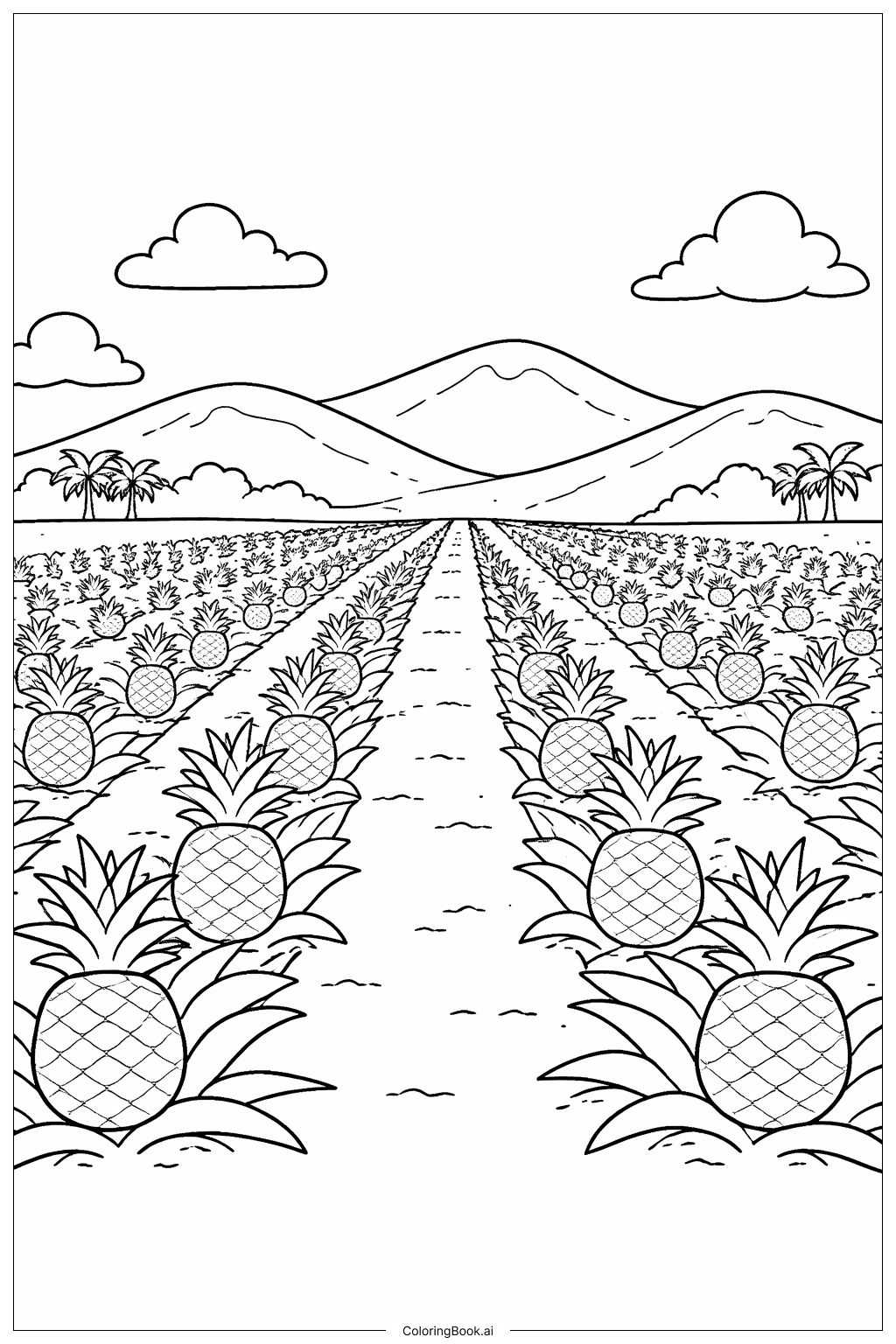  Page de coloriage Champ d'ananas hawaïen 
