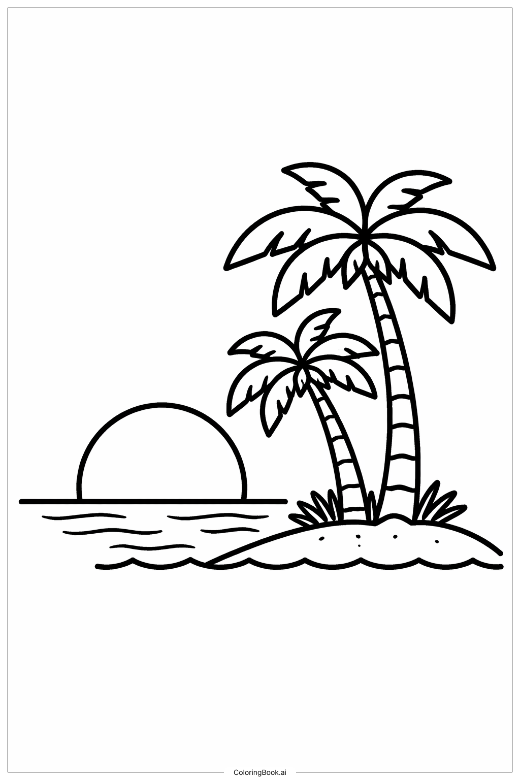  Page de coloriage Silhouette de coucher de soleil à Hawaï 