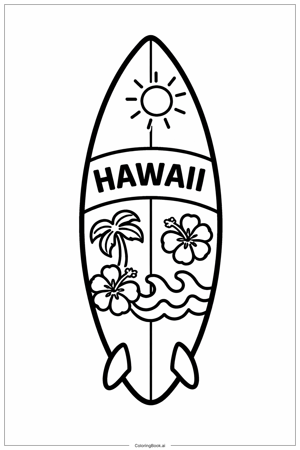  Page de coloriage Planche de surf Hawaii 