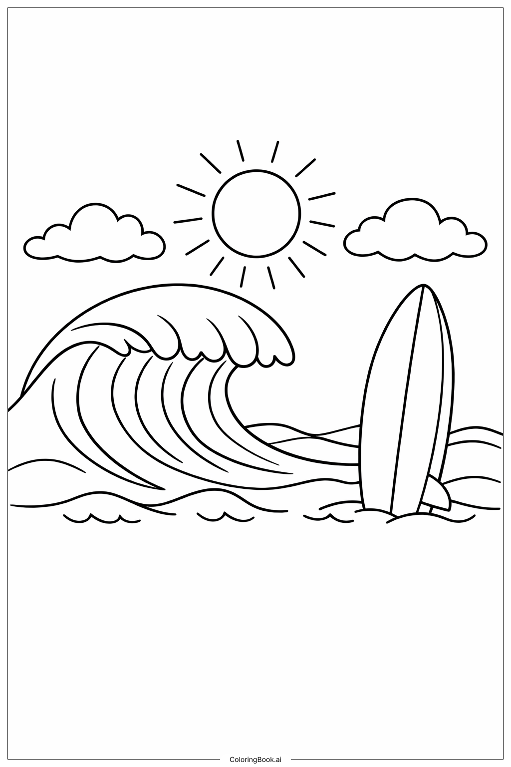 Page de coloriage Vague de surf d'Hawaï 