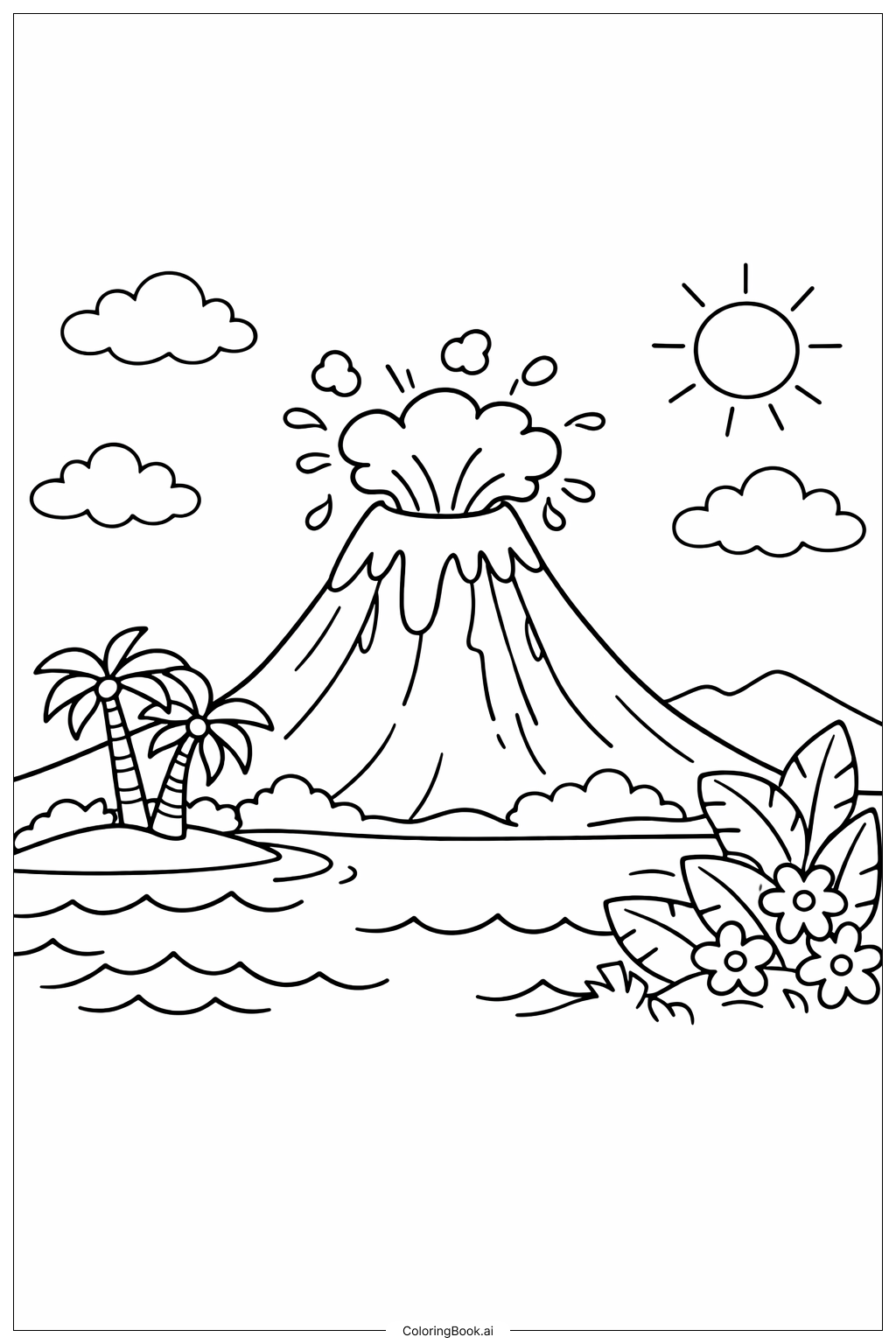  Page de coloriage Vue sur le volcan d'Hawaï 
