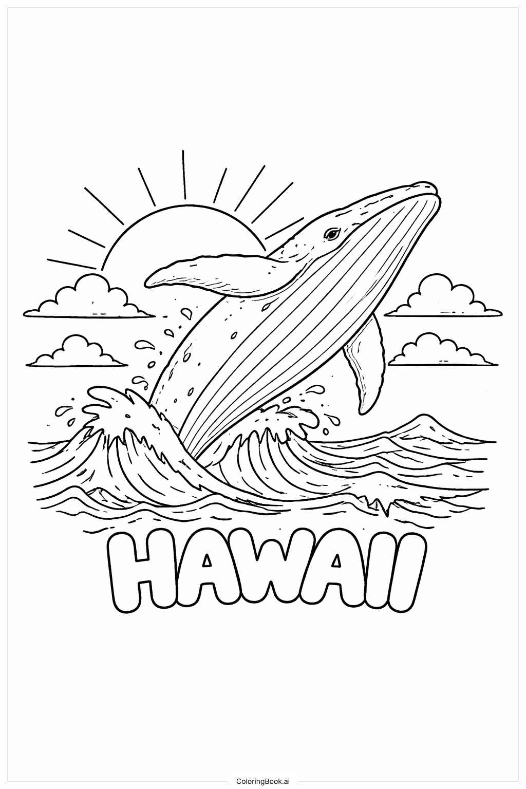  Page de coloriage Baleine sautant à Hawaï 