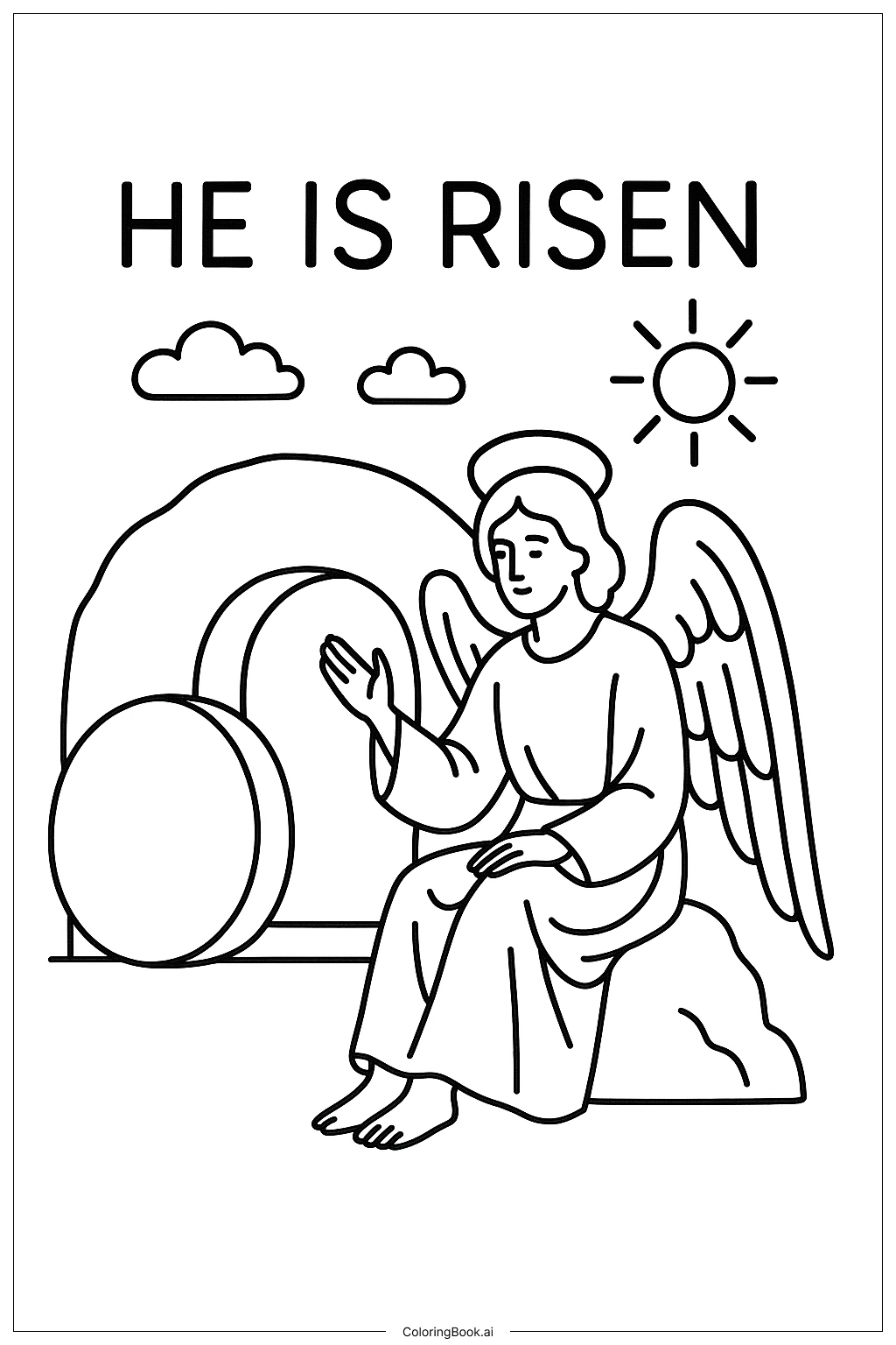  Página para colorear de Él ha resucitado Ángel en la Entrada 