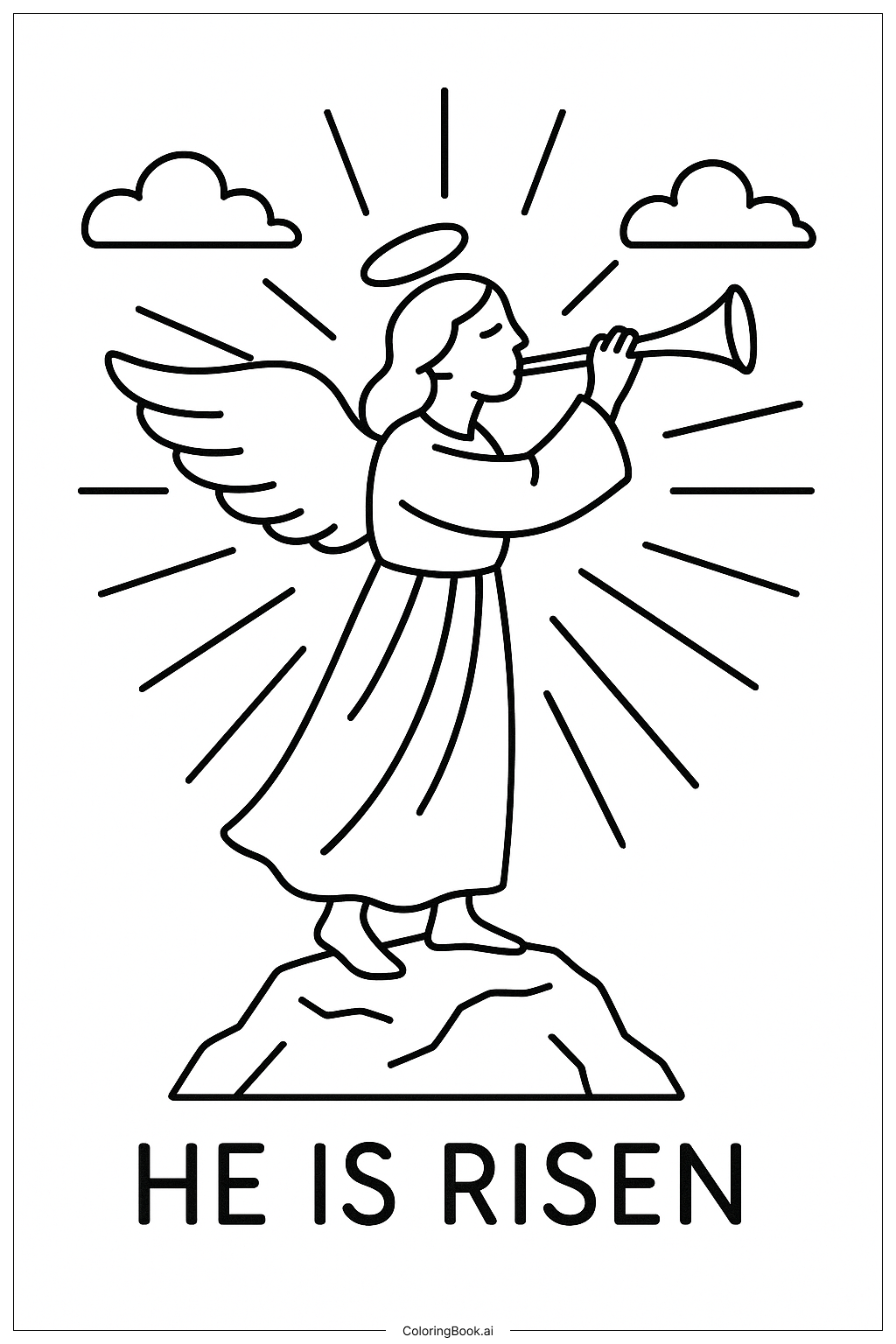  Página para colorear de Él ha resucitado Trompeta Angélica 