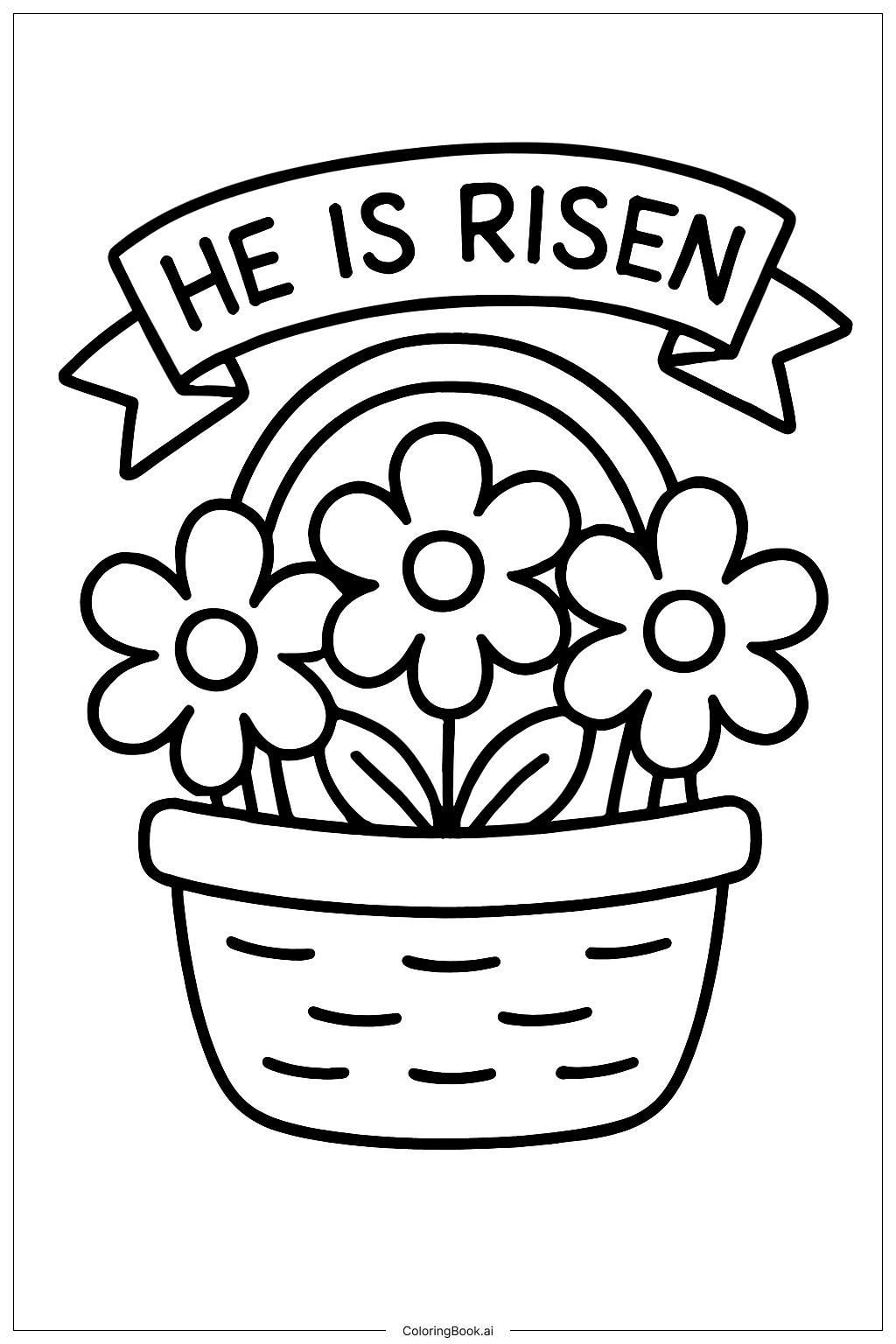  Página para colorear de Cesta de flores de Él ha resucitado 