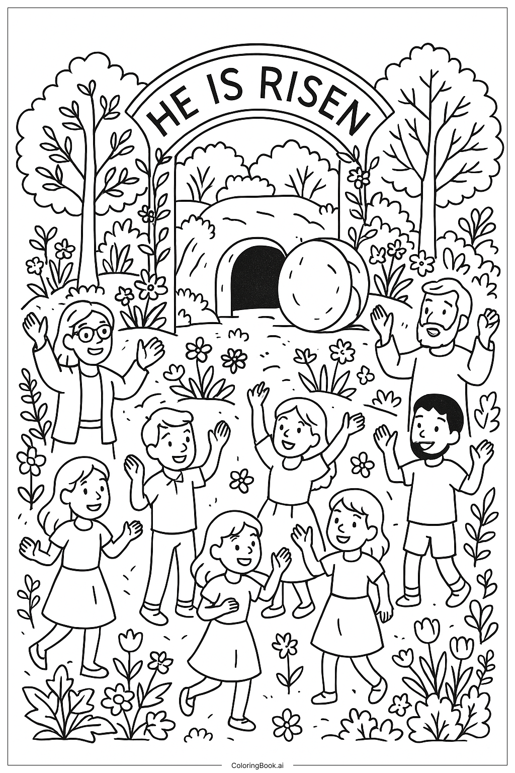  Página para colorear de Celebración en el Jardín de la Resurrección 